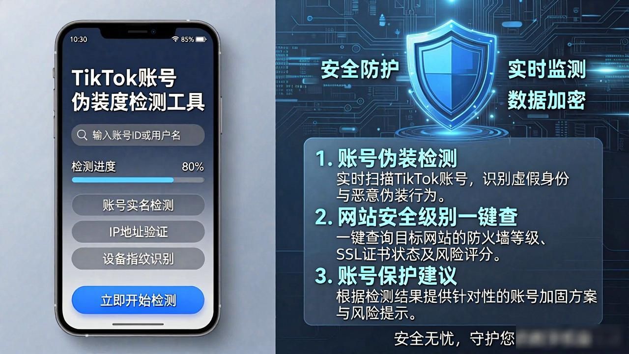 TikTok账号伪装度检测工具，网站安全级别一键查