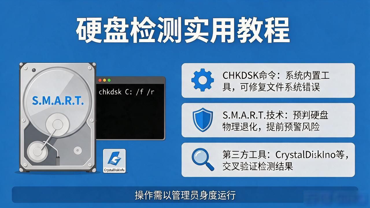 硬盘怎么检测？Chkdsk与第三方工具用法教程
