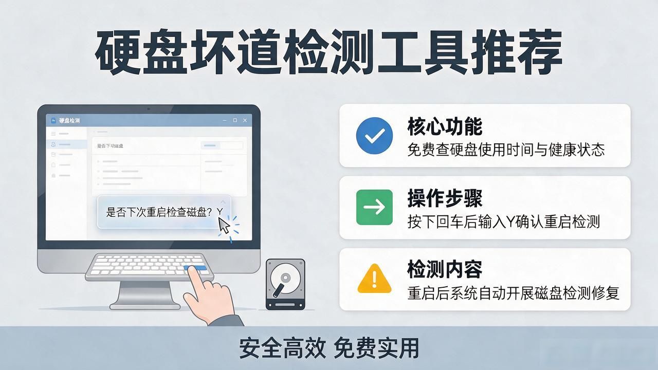 硬盘坏道检测工具推荐，免费查硬盘使用时间与健康状态